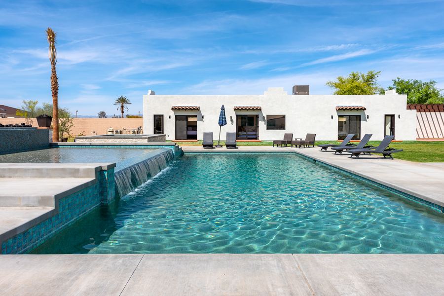 Pool and waterfall in daylight